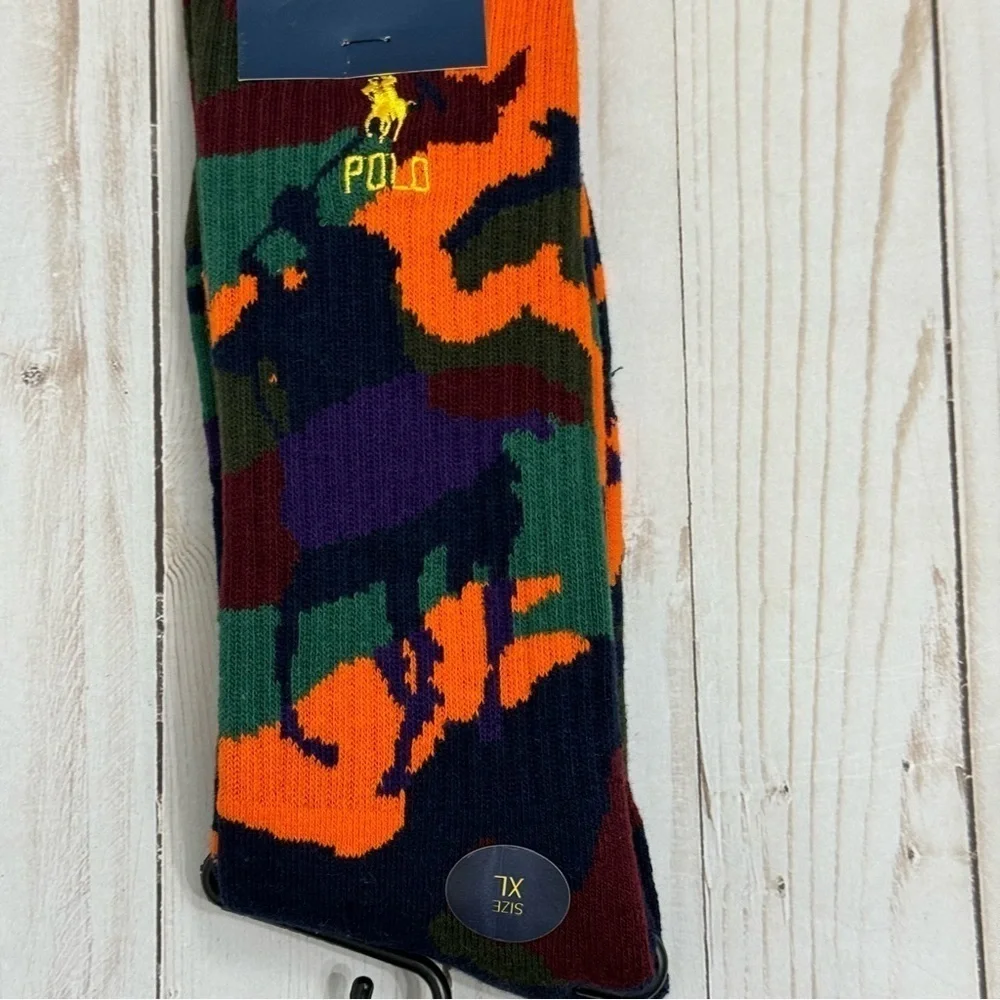 Polo Ralph Lauren 1 Pair Camo Print Socks Size XL‎ Shoe Sizes 12-17 Men